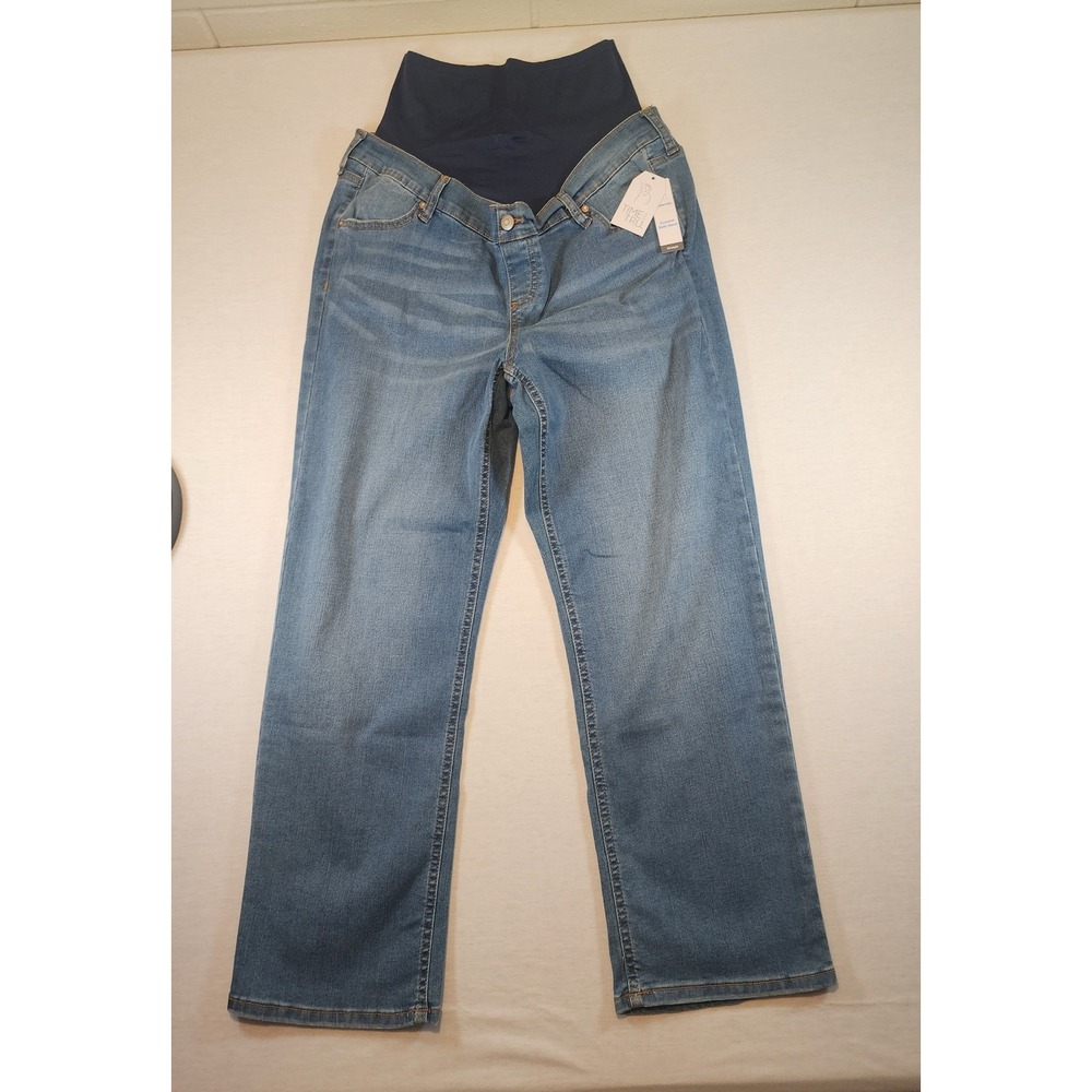Time and Tru Maternity Straight Leg Crop Jeans M 8-10 Full Belly Band Panel NWT